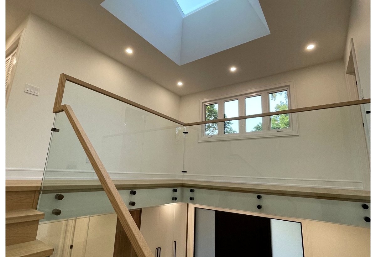North York upper hall and glass railing - after