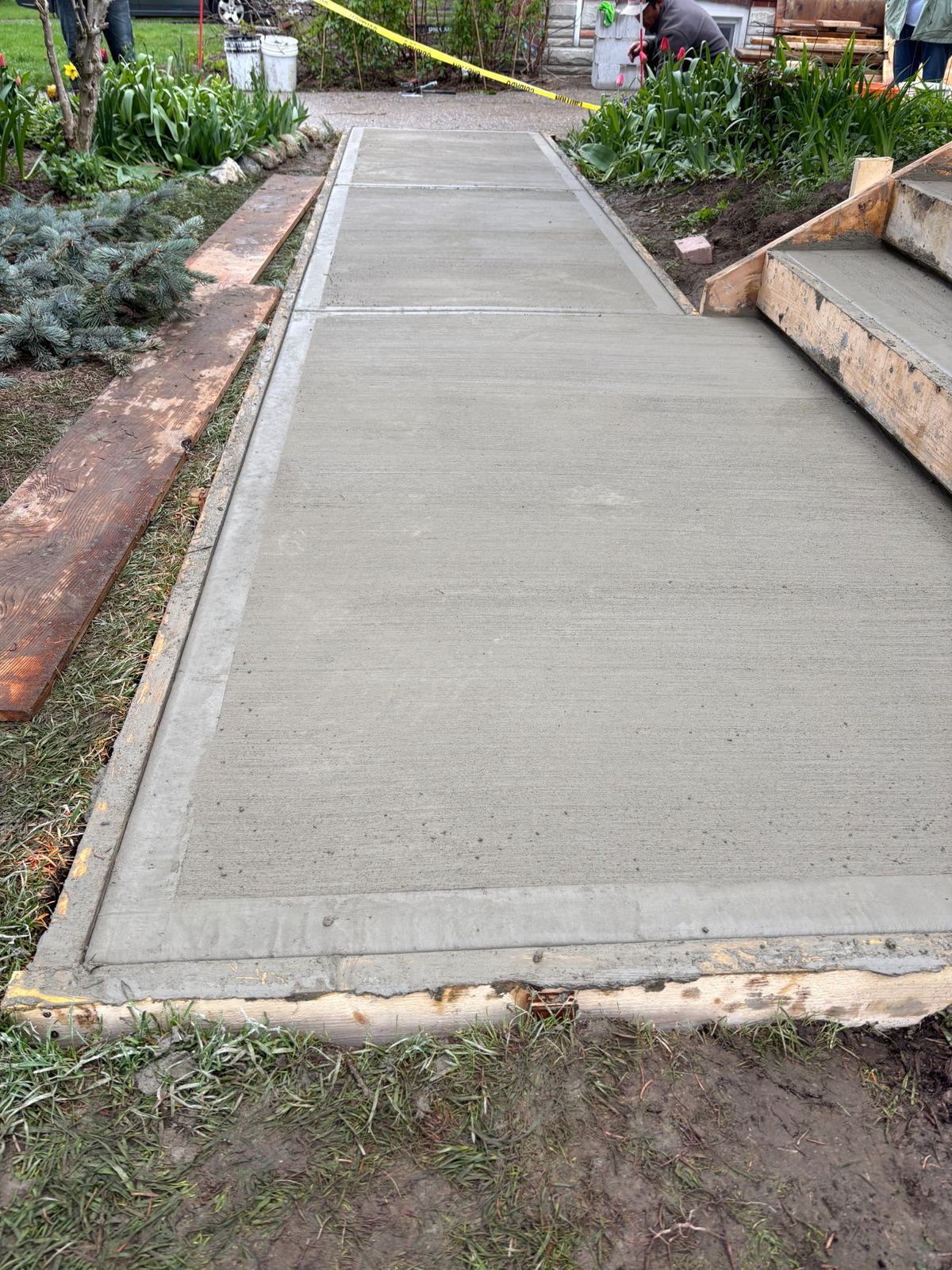 Finished concrete walkway front view