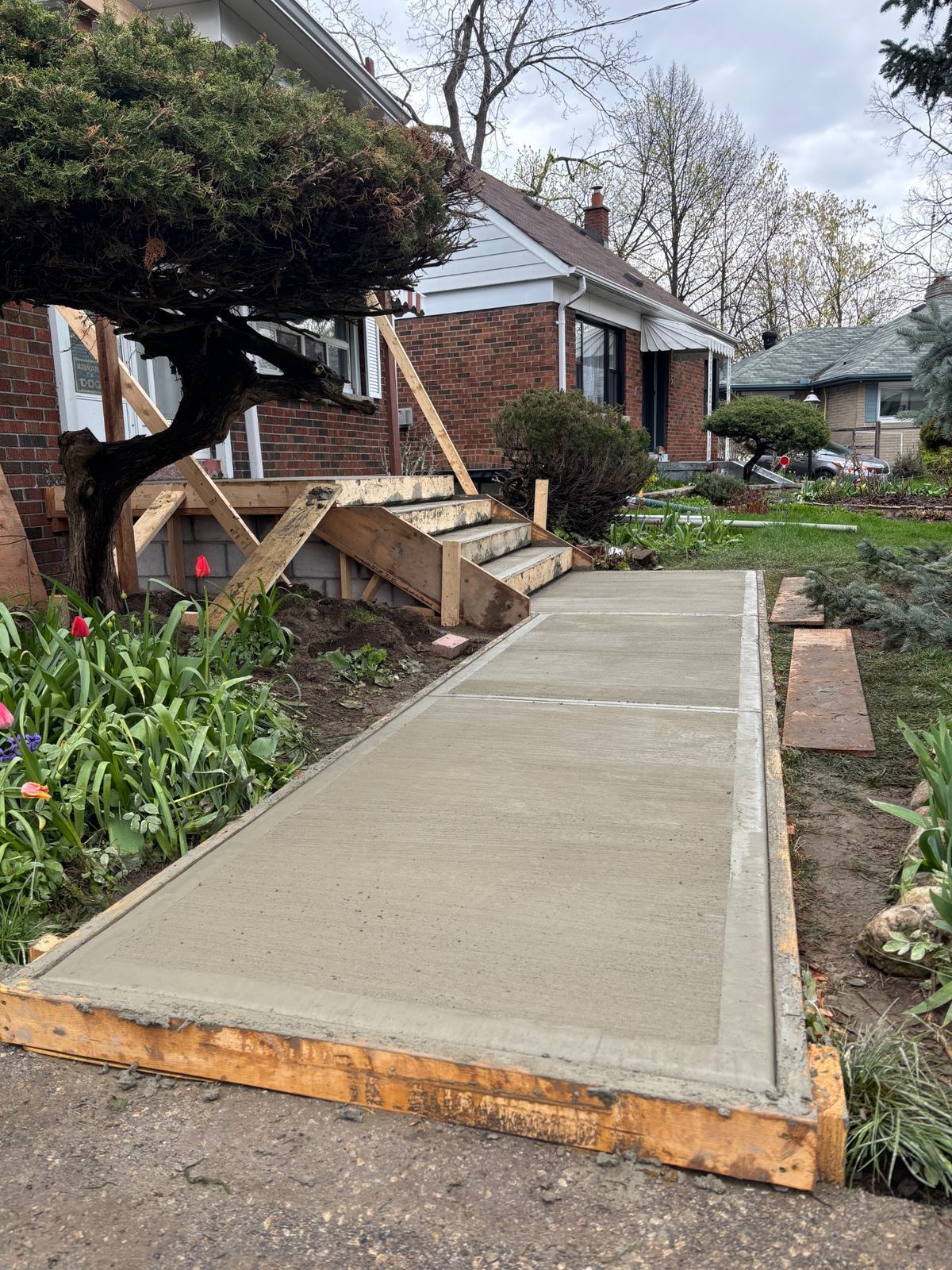 Finished concrete walkway side view