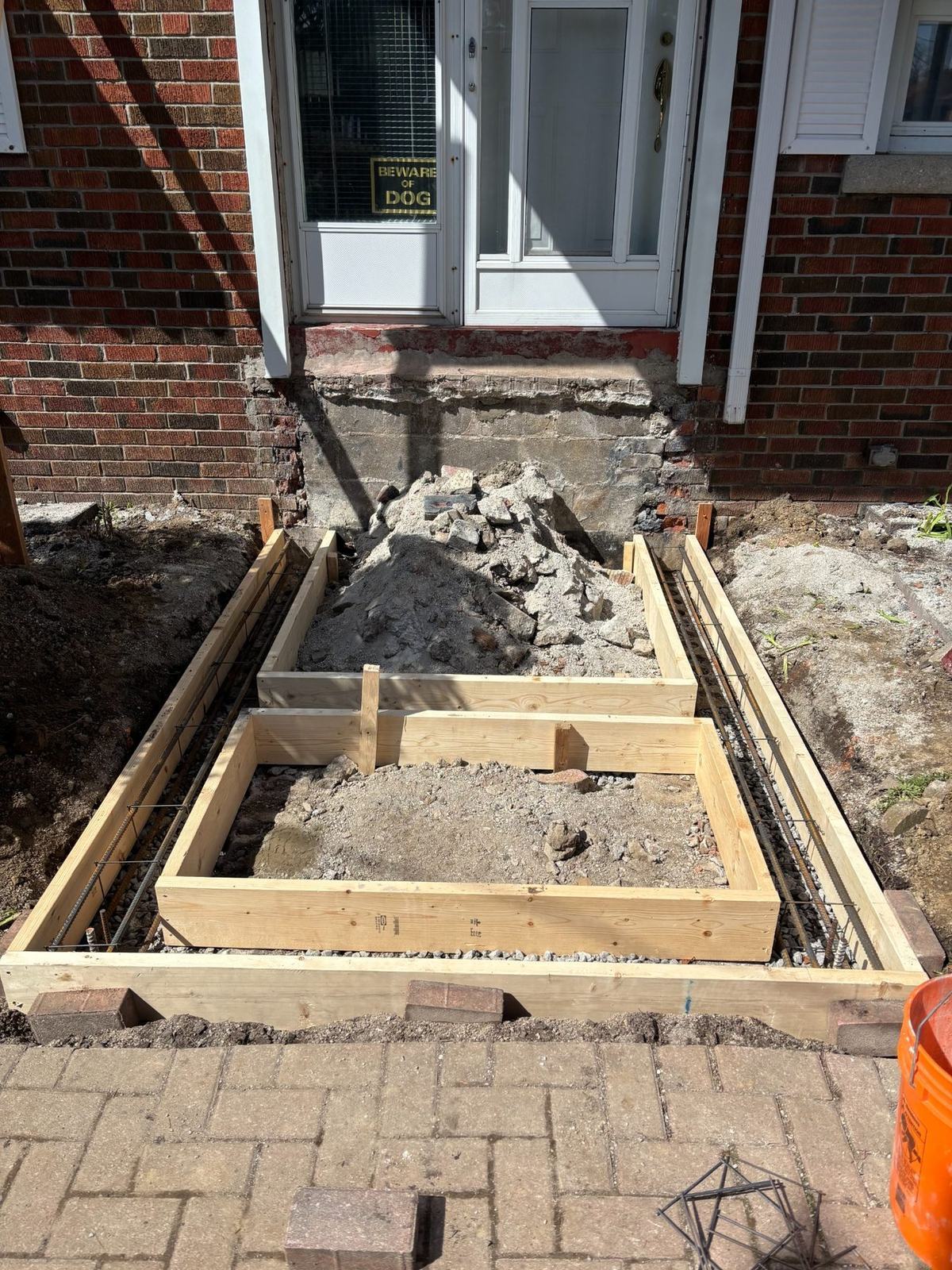 Concrete forms front view after pour