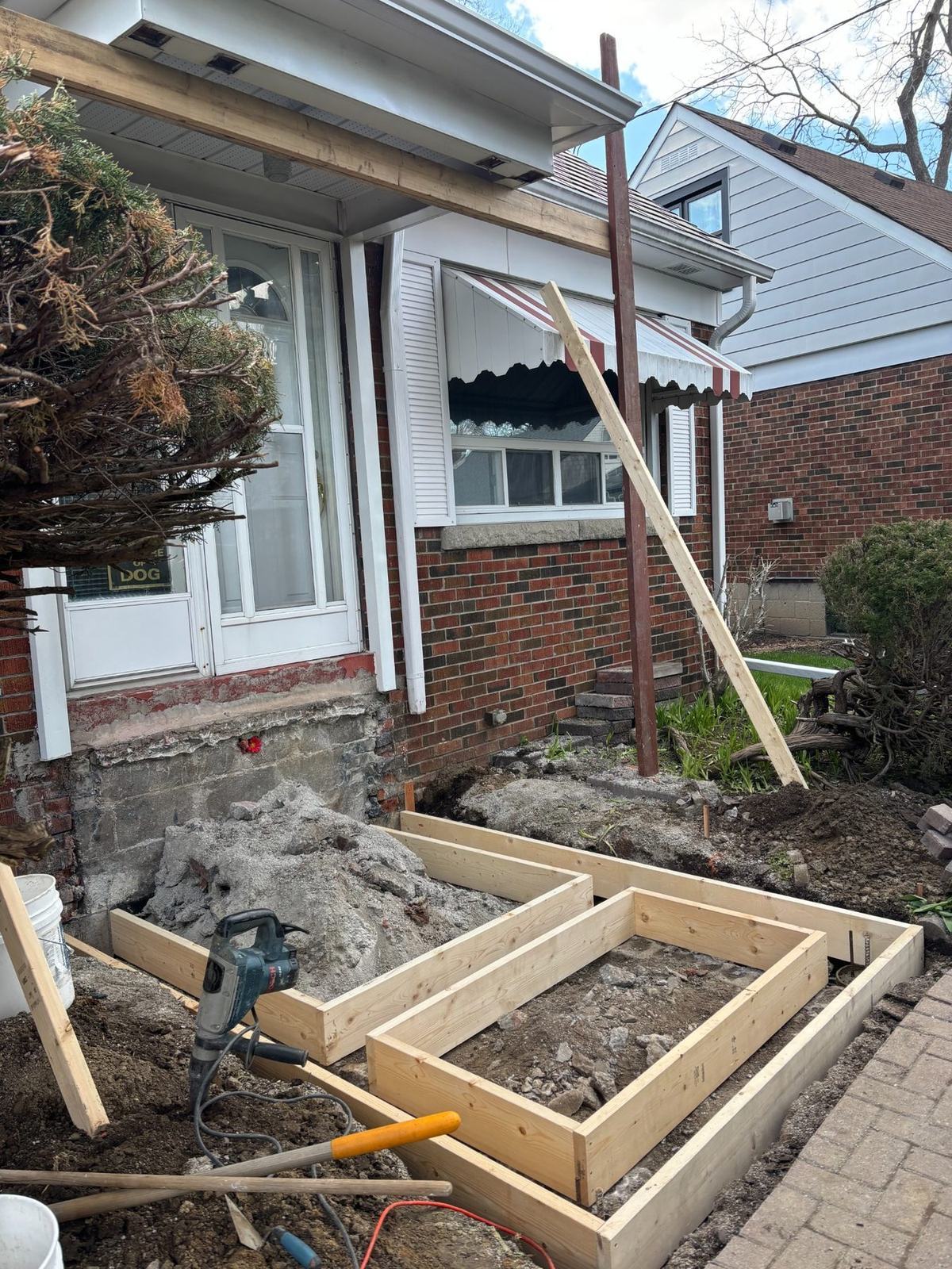 Foundation preparation at the front entrance